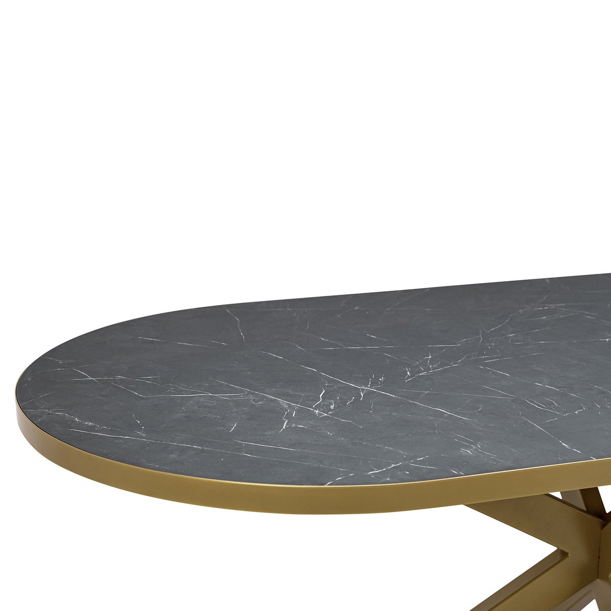 Stalux Plat ovale eettafel 'Noud' 210 x 100, kleur goud / zwart marmer