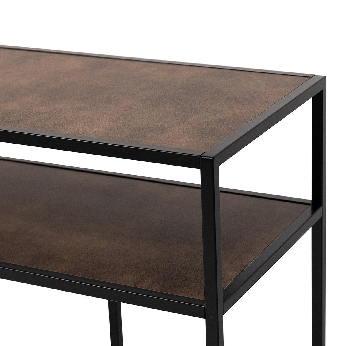 Stalux Side-table 'Teun' 150cm, kleur zwart / lederlook bruin