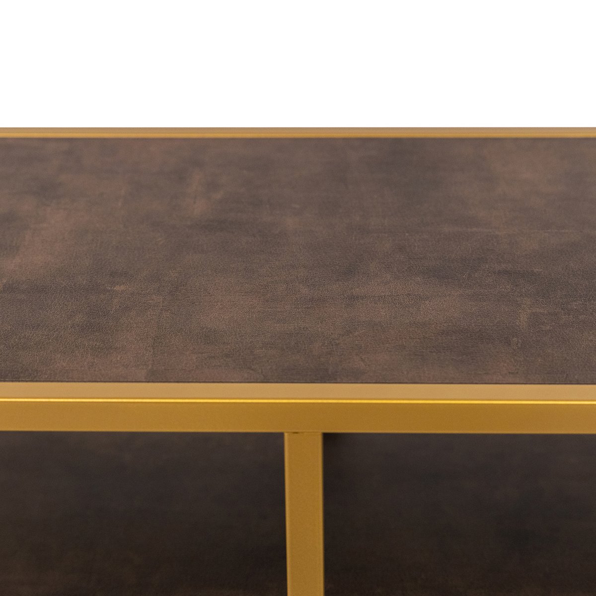 Stalux Side-table 'Teun' 150cm, kleur goud / lederlook bruin