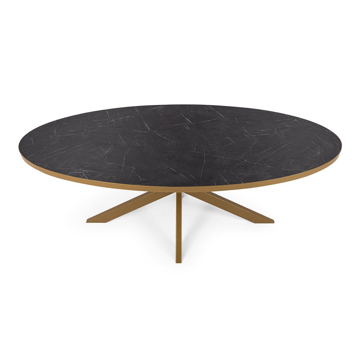 Stalux Ovale eettafel 'Mees' 210 x 100cm, kleur goud / zwart marmer