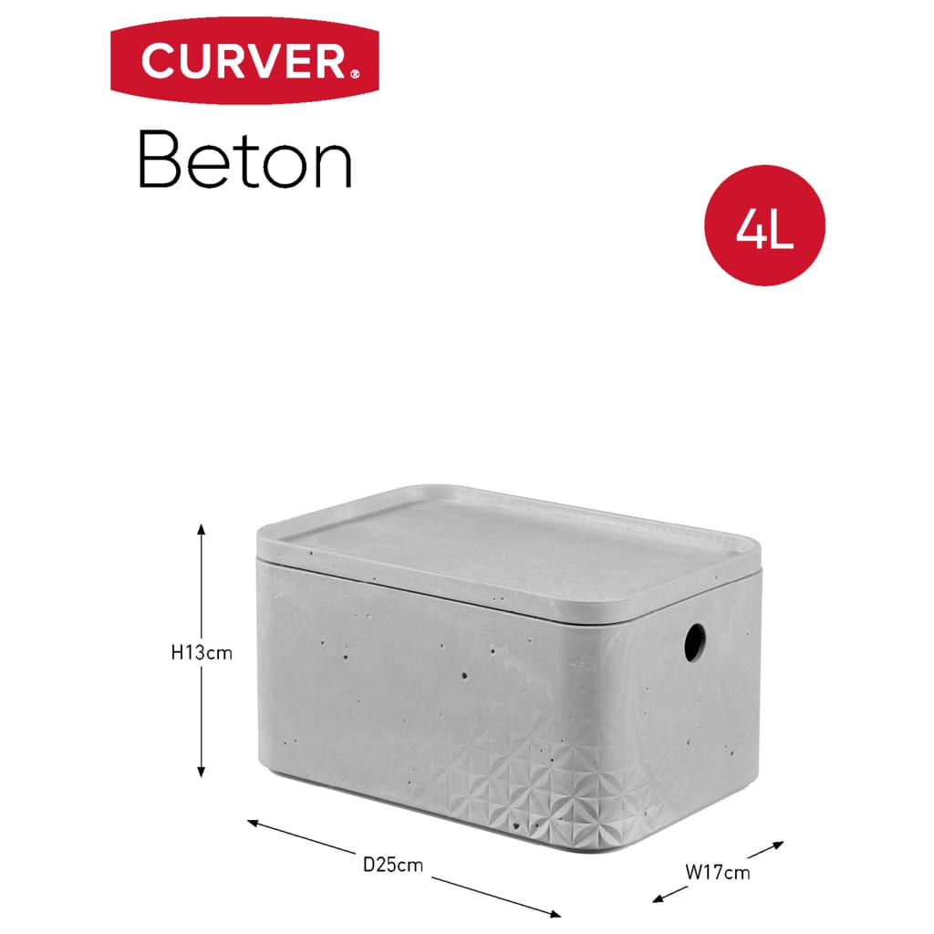 Curver Opbergbox met deksel 3 st Beton maat S lichtgrijs