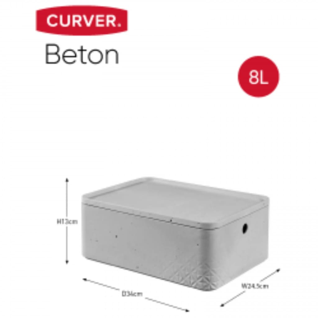 Curver Opbergbox met deksel 3 st Beton maat S lichtgrijs