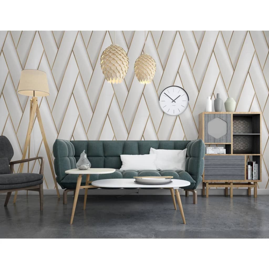 DUTCH WALLCOVERINGS Behang Geometric wit en goudkleurig