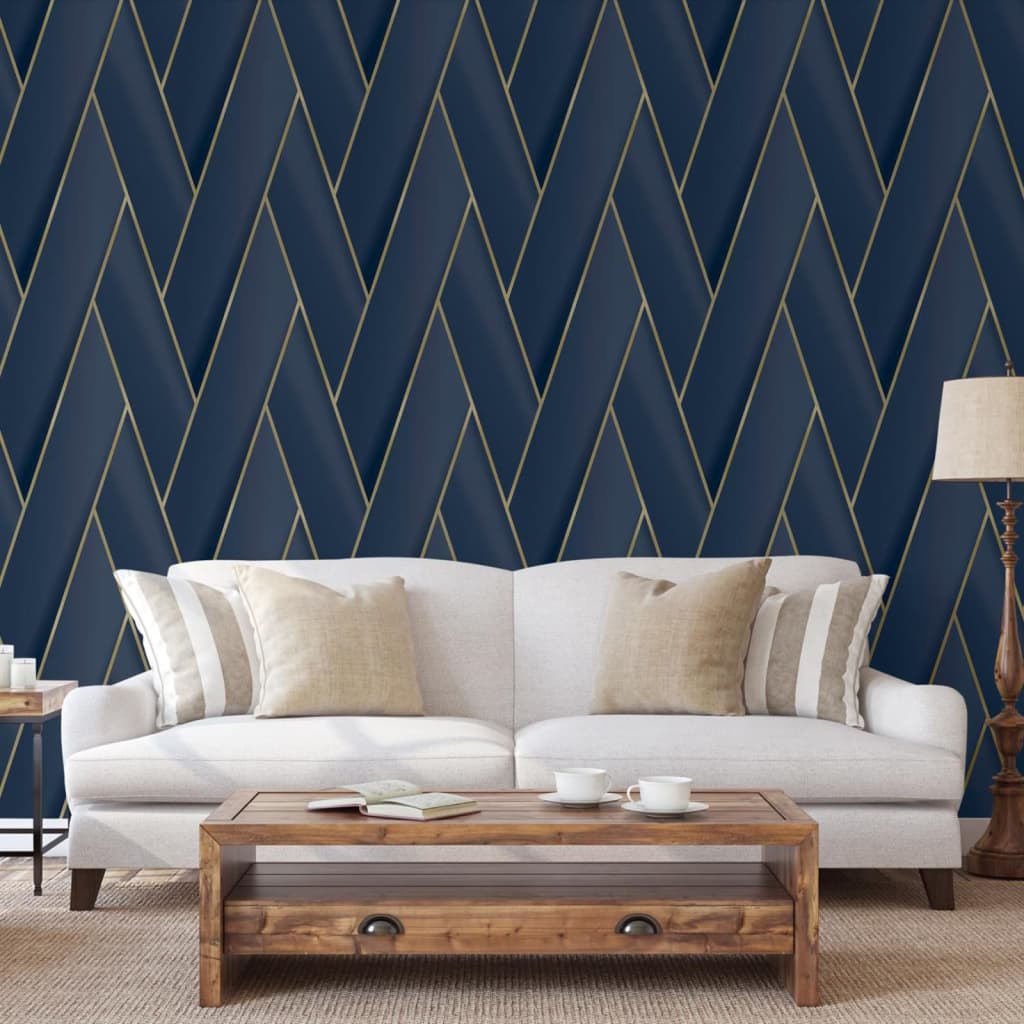 DUTCH WALLCOVERINGS Behang Geometric wit en goudkleurig