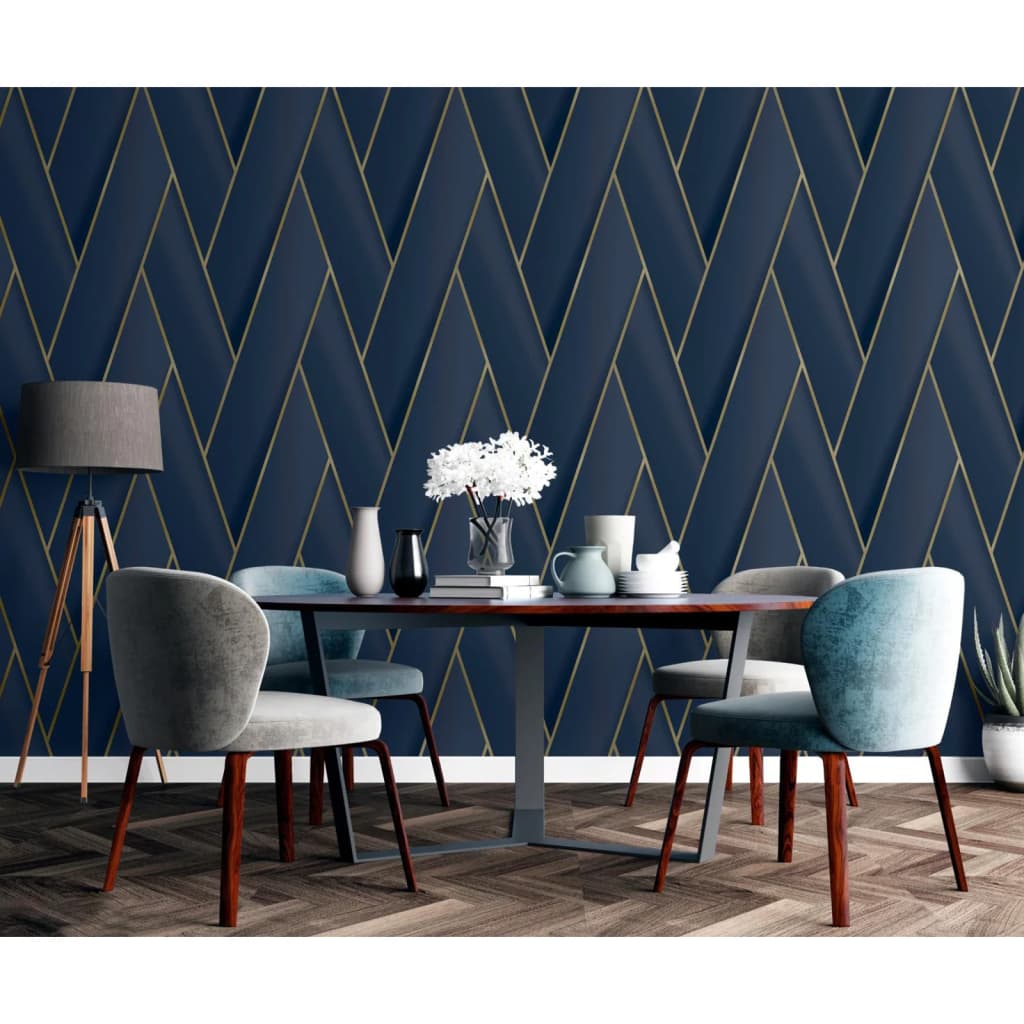 DUTCH WALLCOVERINGS Behang Geometric wit en goudkleurig