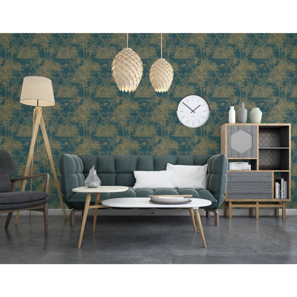 DUTCH WALLCOVERINGS Behang Tropical en goudkleurig