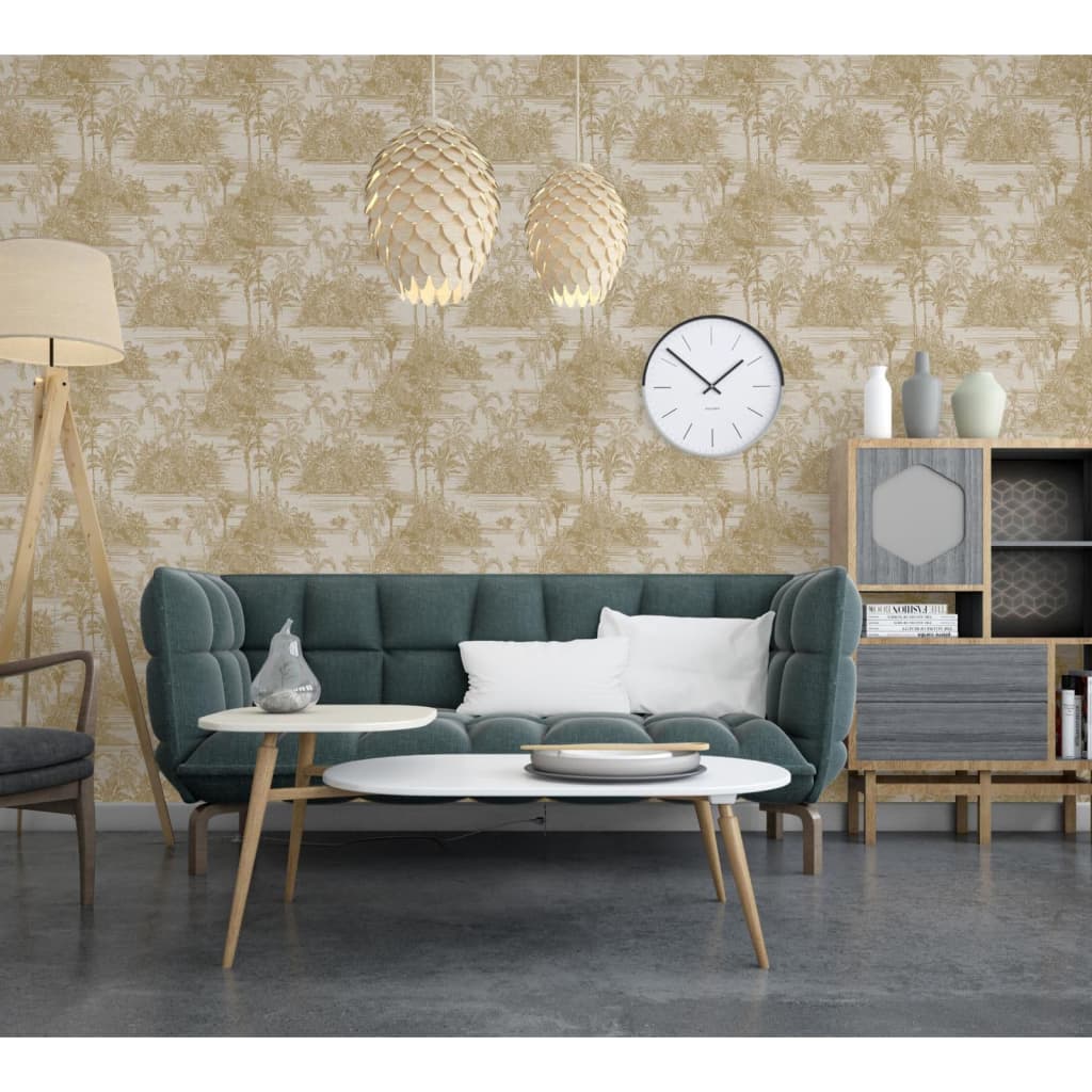 DUTCH WALLCOVERINGS Behang Tropical en goudkleurig