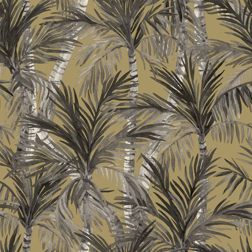 DUTCH WALLCOVERINGS Behang Palm Trees goudkleurig en zwart