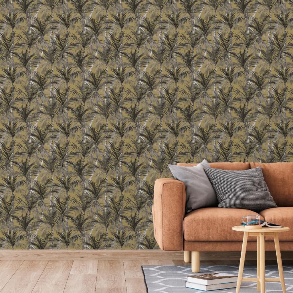 DUTCH WALLCOVERINGS Behang Palm Trees goudkleurig en zwart