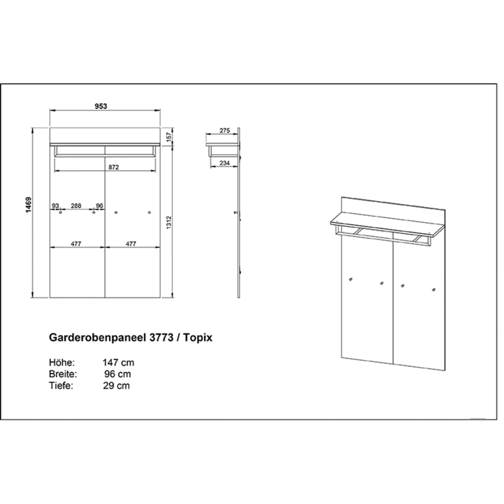 Germania Kapstok Topix 96x29x147 cm wit en betonkleurig