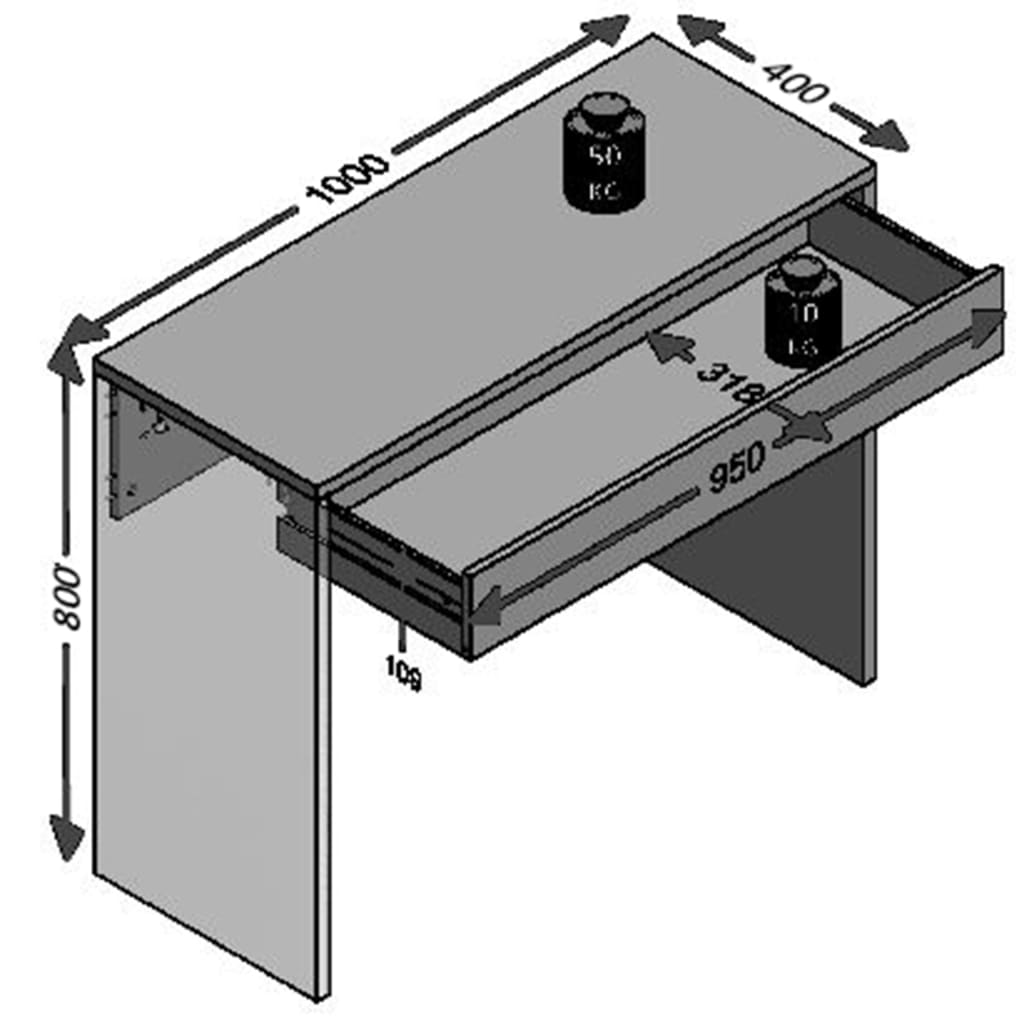 FMD Bureau met brede lade 100x40x80 cm wit 362-001