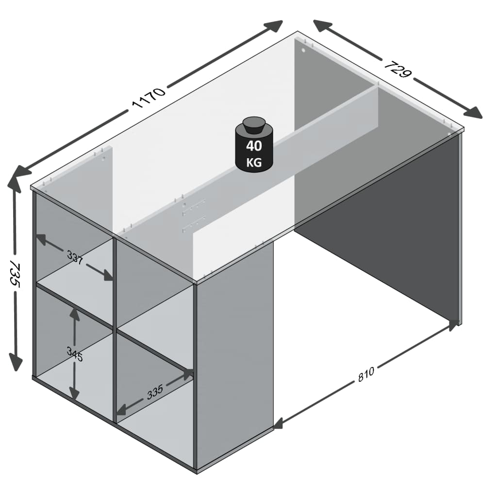 FMD Bureau met zijschappen 117x73x75 cm betonkleurig