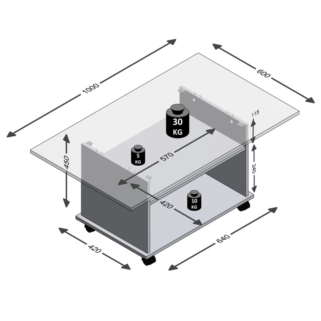 FMD Salontafel met wieltjes eikenkleurig