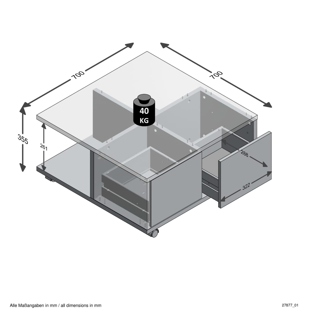 FMD Salontafel verrijdbaar bruin