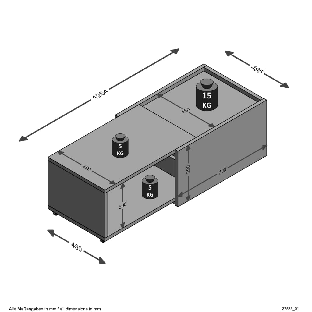 FMD Salontafel verlengbaar wit en eikenkleurig