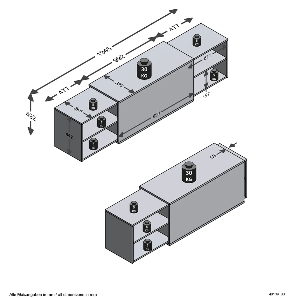 FMD TV-meubel 194,5x39,9x49,2 cm artisan eiken en zwart