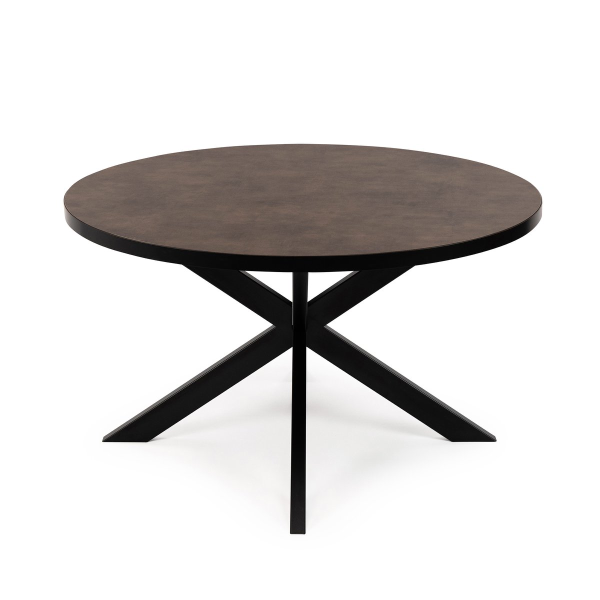 Stalux Ronde eettafel 'Daan' 148cm, kleur zwart / lederlook bruin