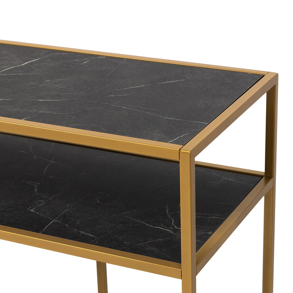 Stalux Side-table 'Teun' 150cm, kleur goud / zwart marmer