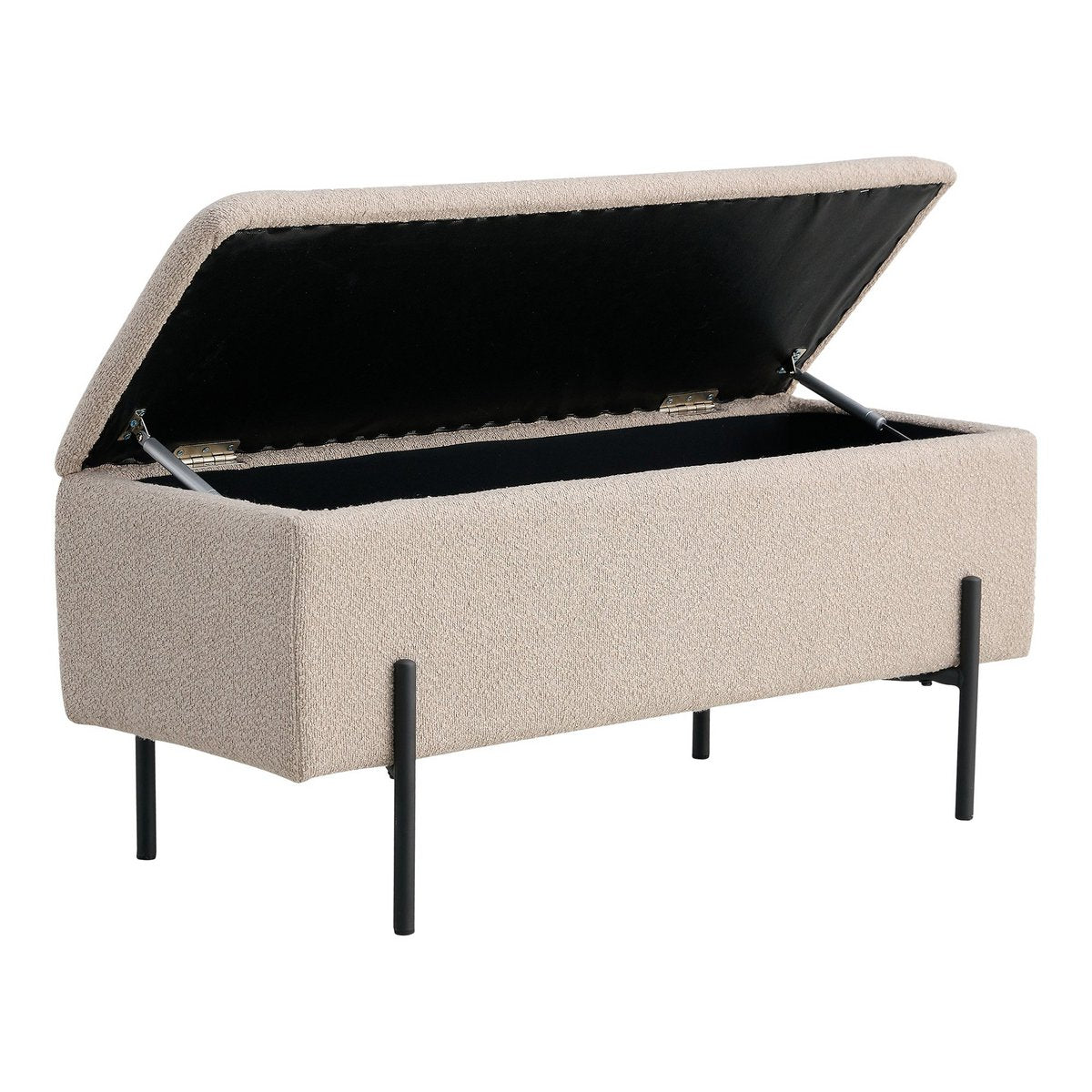 Watford Bench - Bank in bouclé met opbergruimte, beige met zwarte poten, 95x36,5x46 cm, HN1233