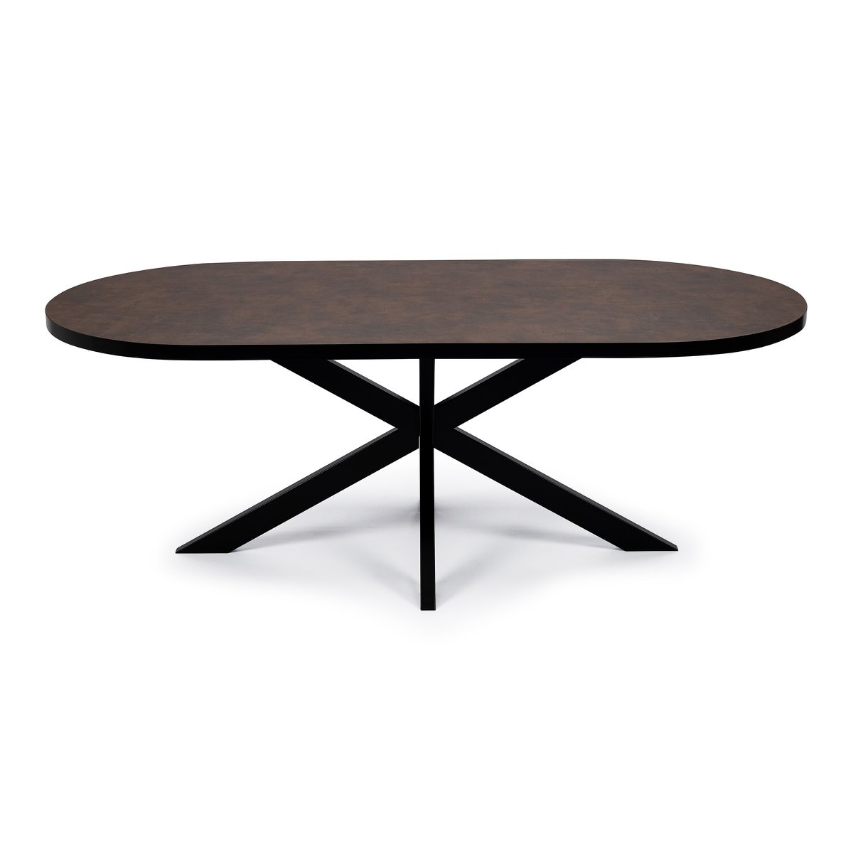 Stalux Plat ovale eettafel 'Noud' 210 x 100, kleur zwart / lederlook bruin