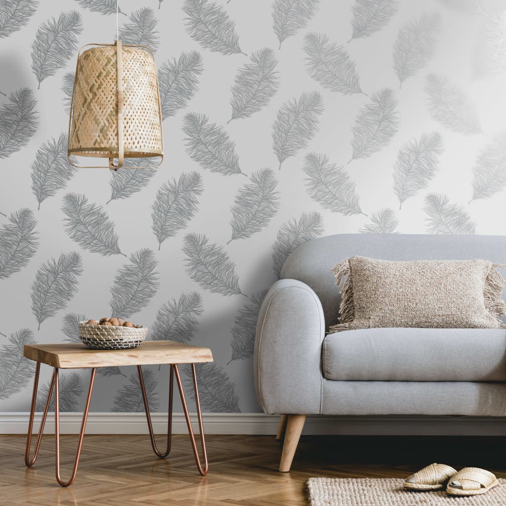 DUTCH WALLCOVERINGS Behang Fawning Feather grijs en roségoudkleurig