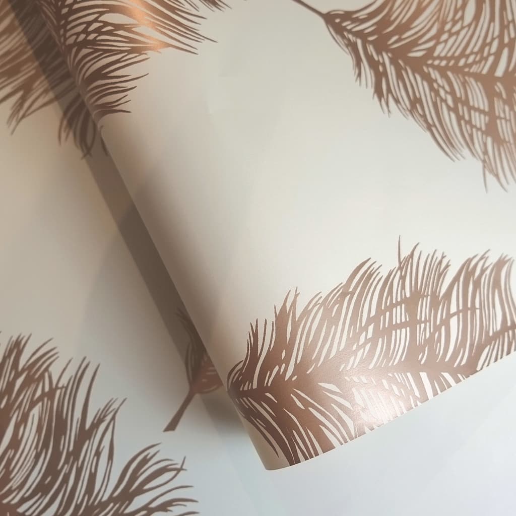 DUTCH WALLCOVERINGS Behang Fawning Feather grijs en roségoudkleurig