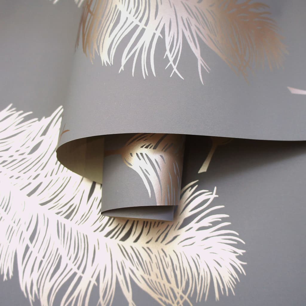 DUTCH WALLCOVERINGS Behang Fawning Feather grijs en roségoudkleurig