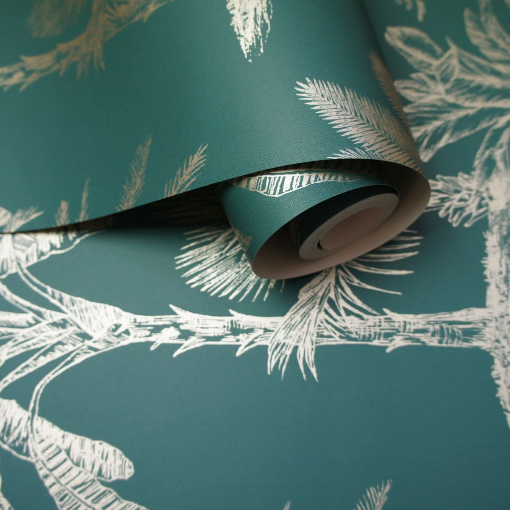 DUTCH WALLCOVERINGS Behang Tropical Trees en zilverkleurig