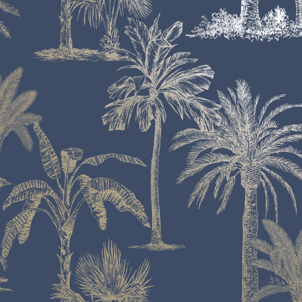 DUTCH WALLCOVERINGS Behang Tropical Trees en zilverkleurig