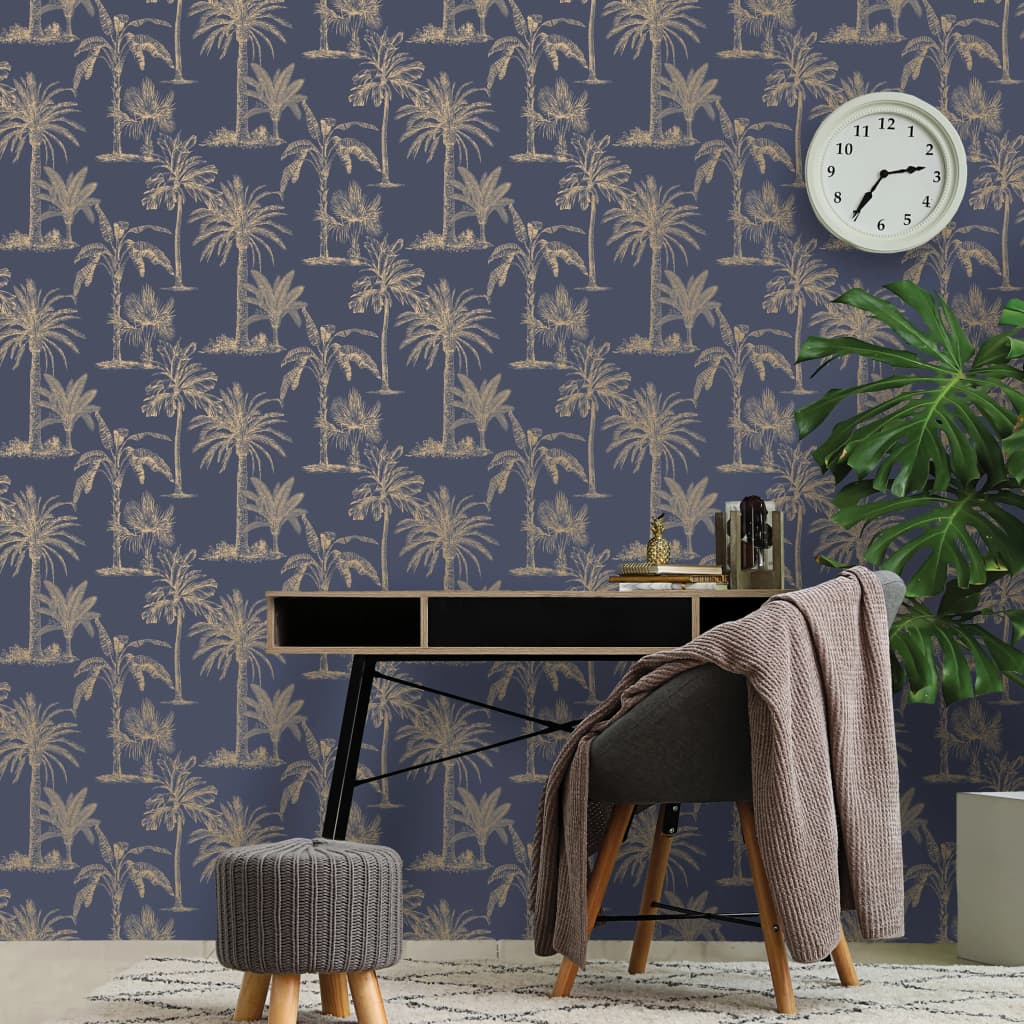 DUTCH WALLCOVERINGS Behang Tropical Trees en zilverkleurig