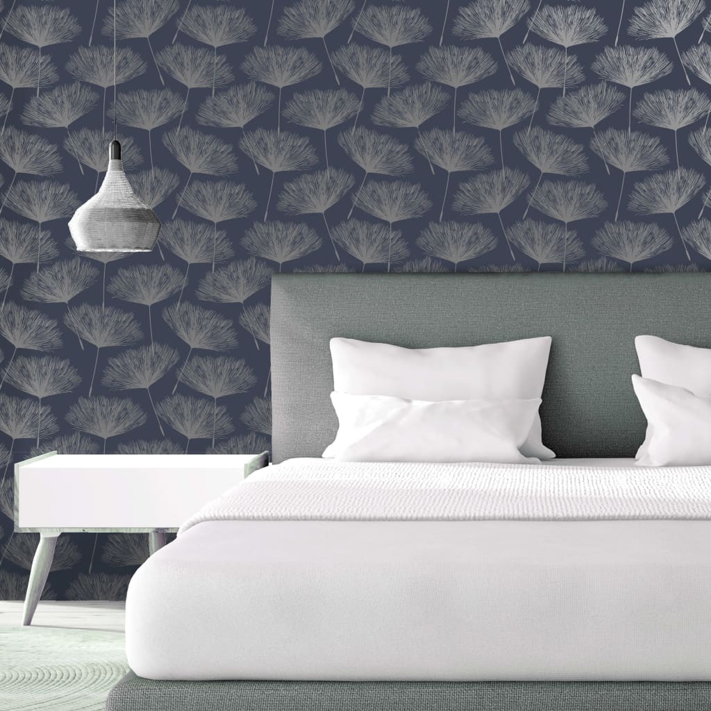 DUTCH WALLCOVERINGS Behang Fleur marineblauw en grijs