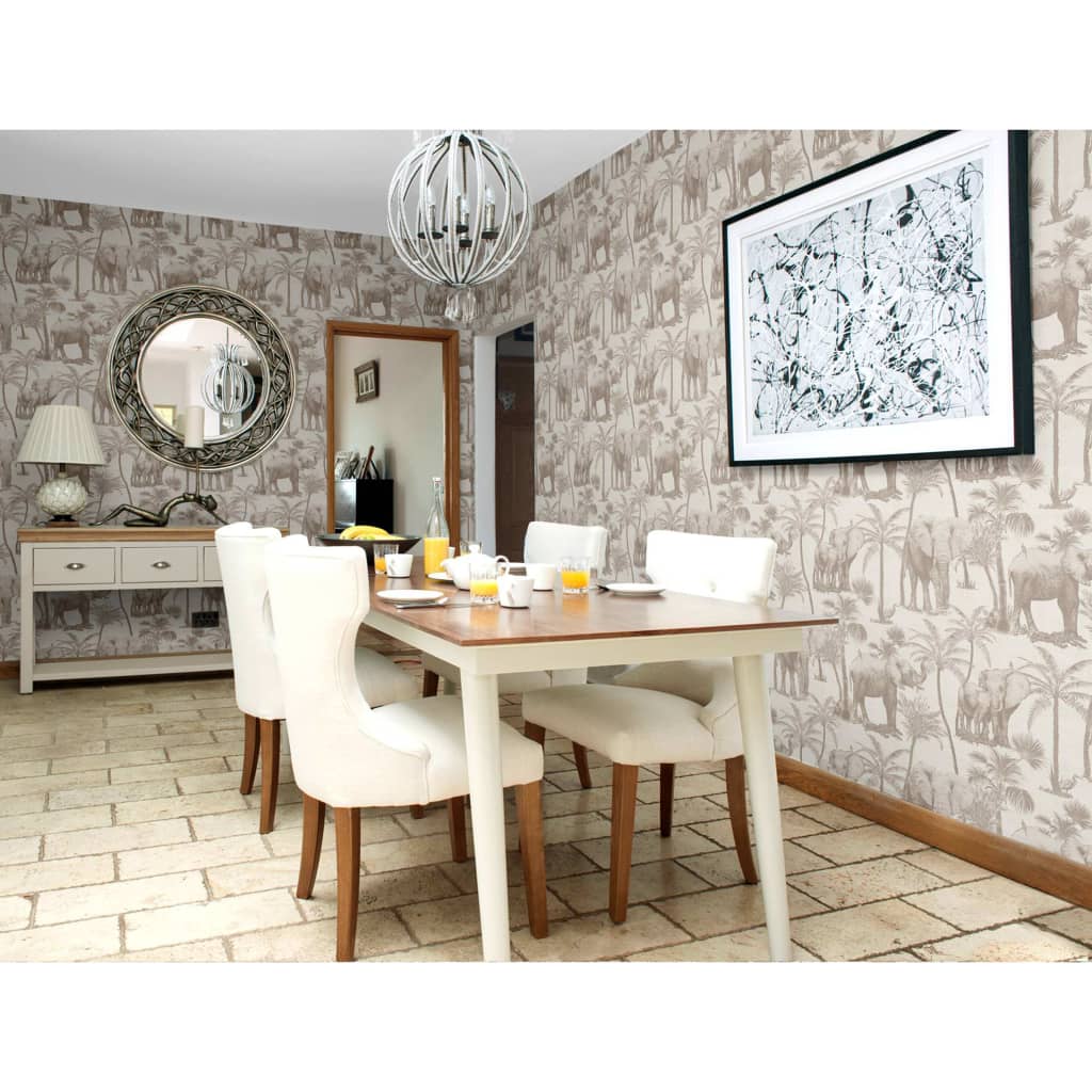 DUTCH WALLCOVERINGS Behang Elephant Grove houtskoolkleurig