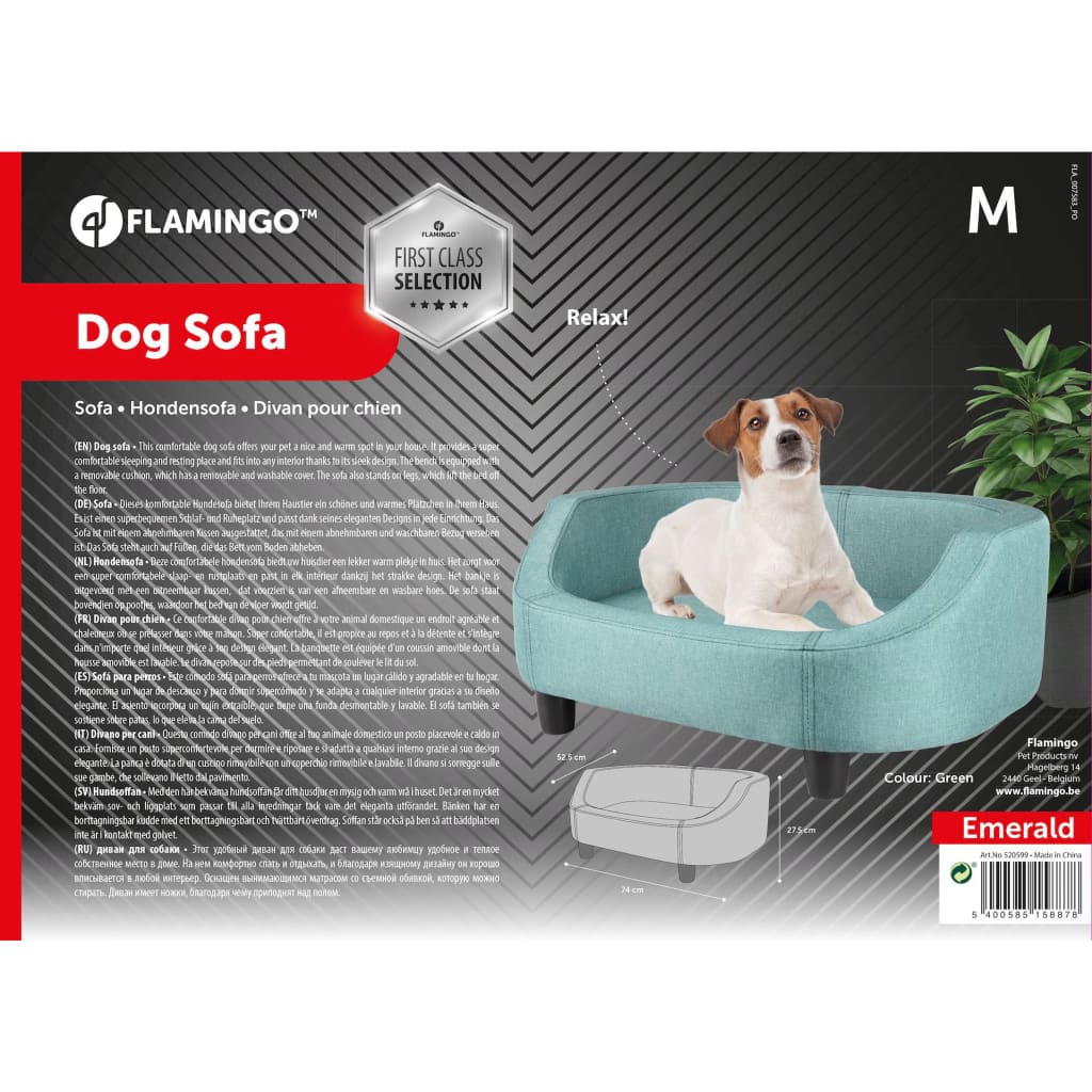 FLAMINGO Dog sofa Emerald M 74x52.5x27.5 cm green