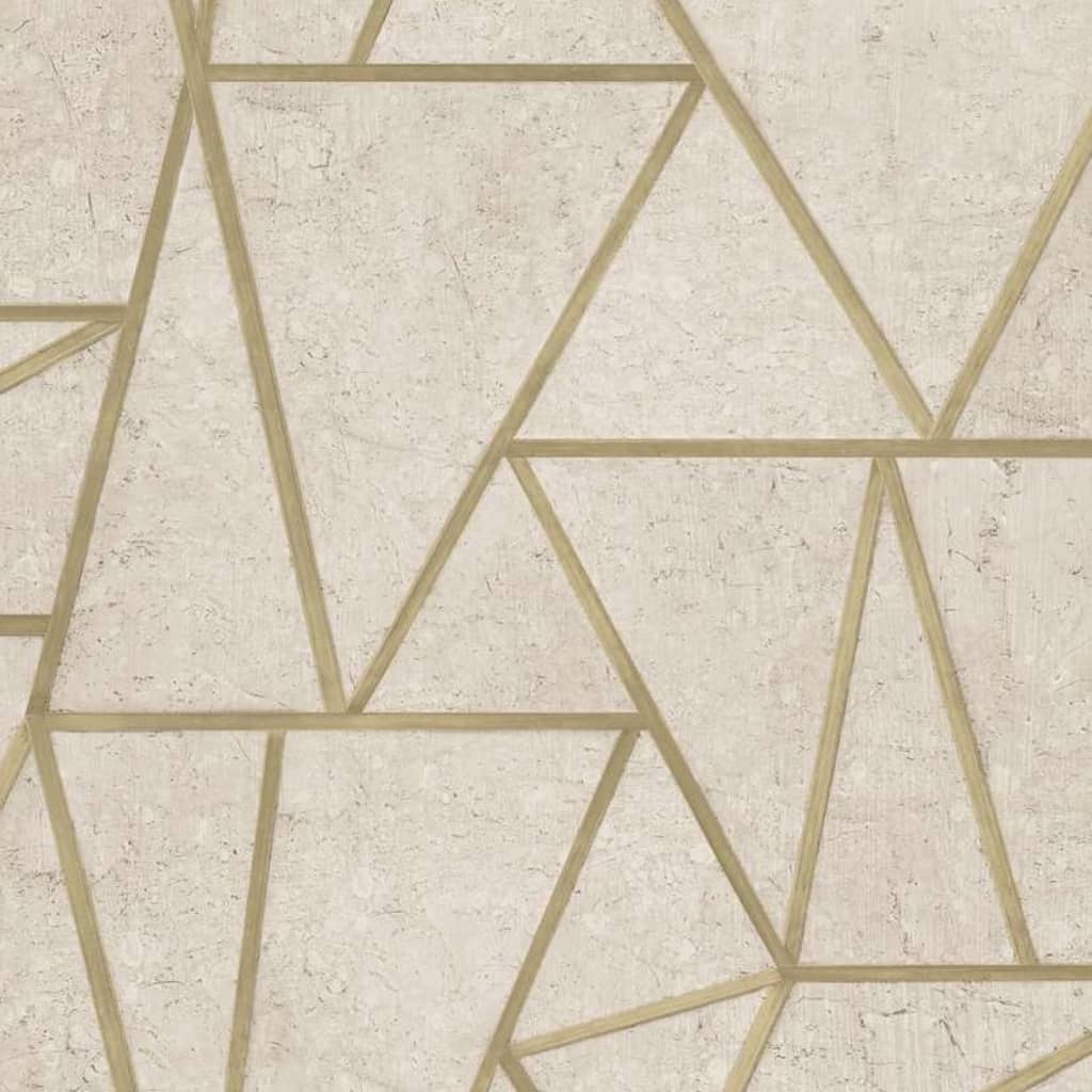 DUTCH WALLCOVERINGS Behang driehoeken beige en goud