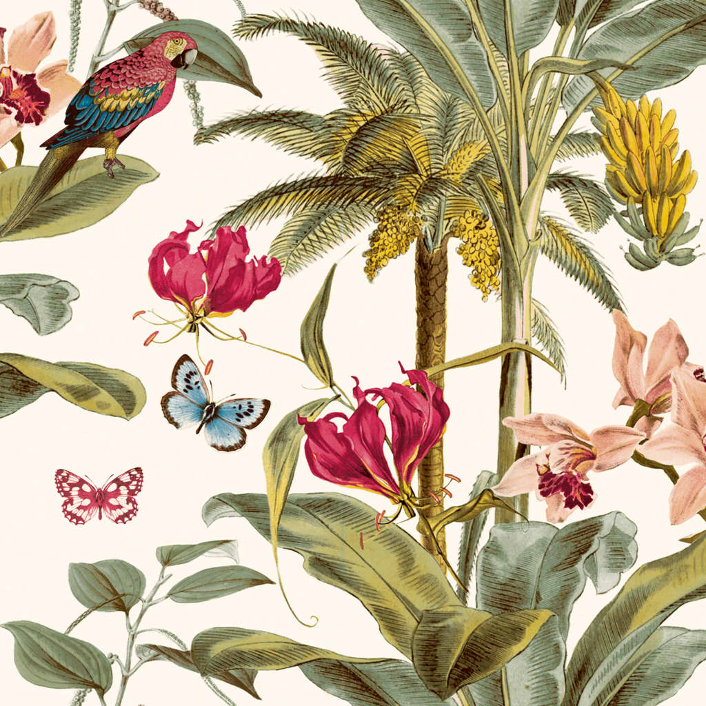 DUTCH WALLCOVERINGS Behang Tropical Palm groen en roze