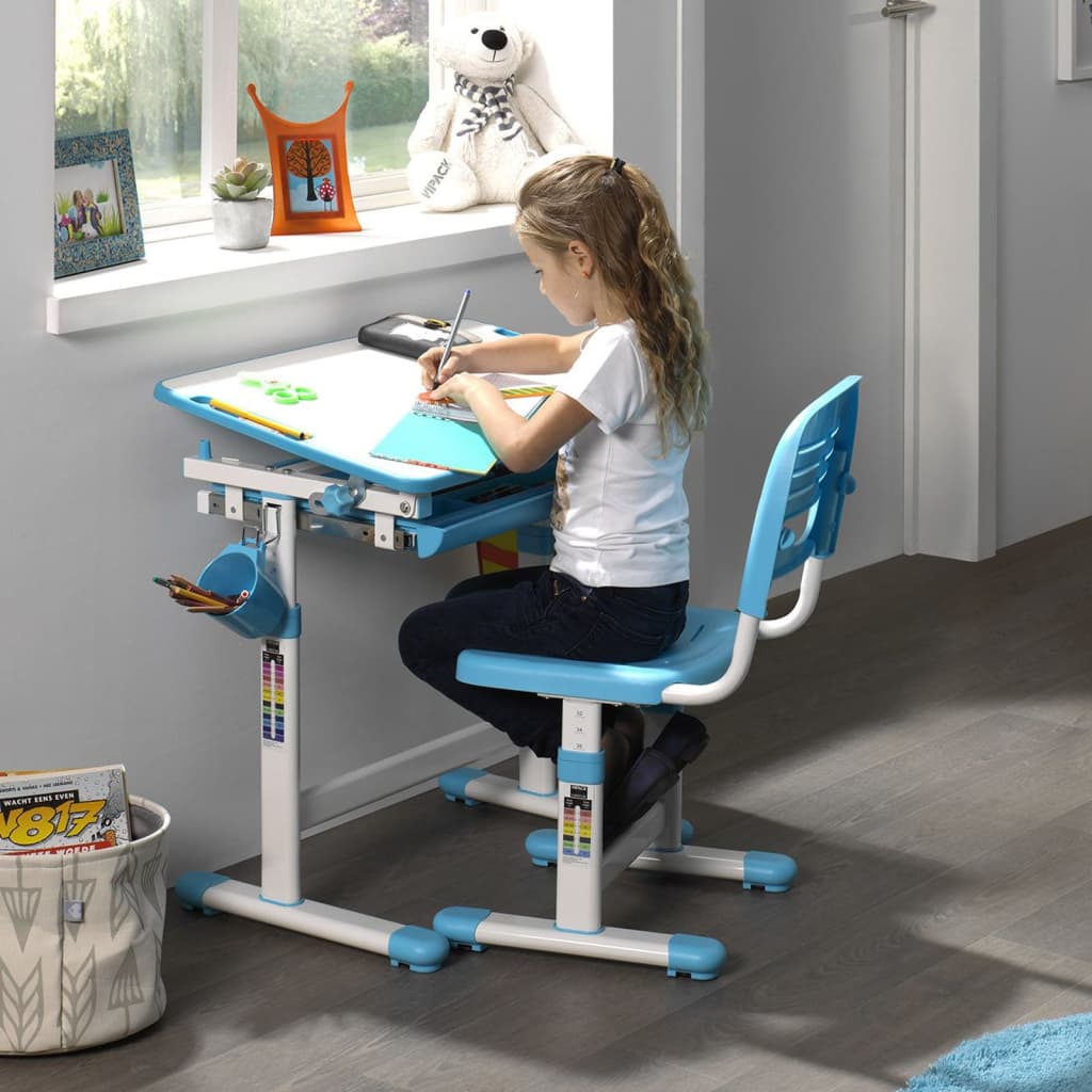 Vipack Kinderbureau verstelbaar Comfortline 201 met stoel blauw en wit