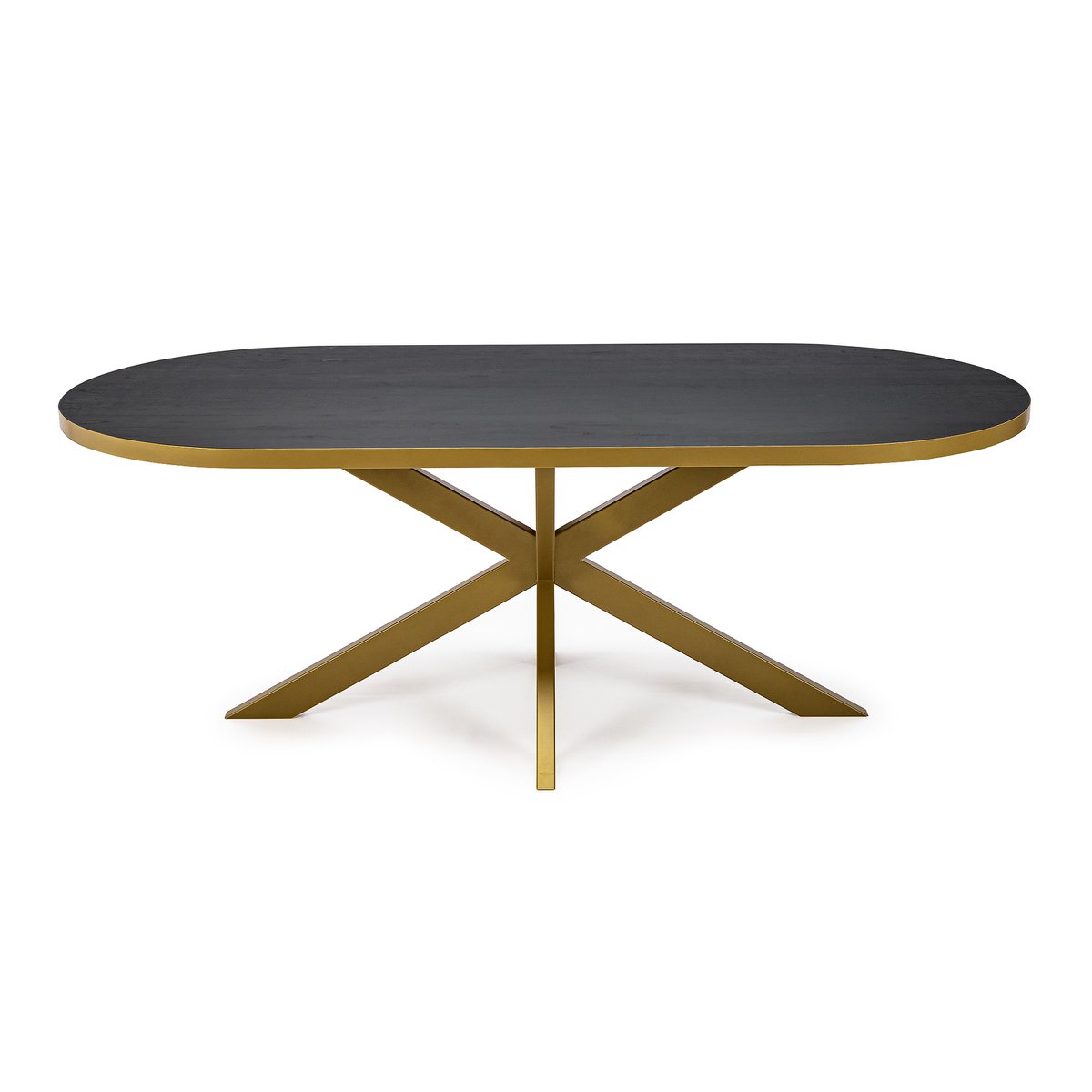 Stalux Plat ovale eettafel 'Noud' 240 x 100, kleur goud / zwart eiken