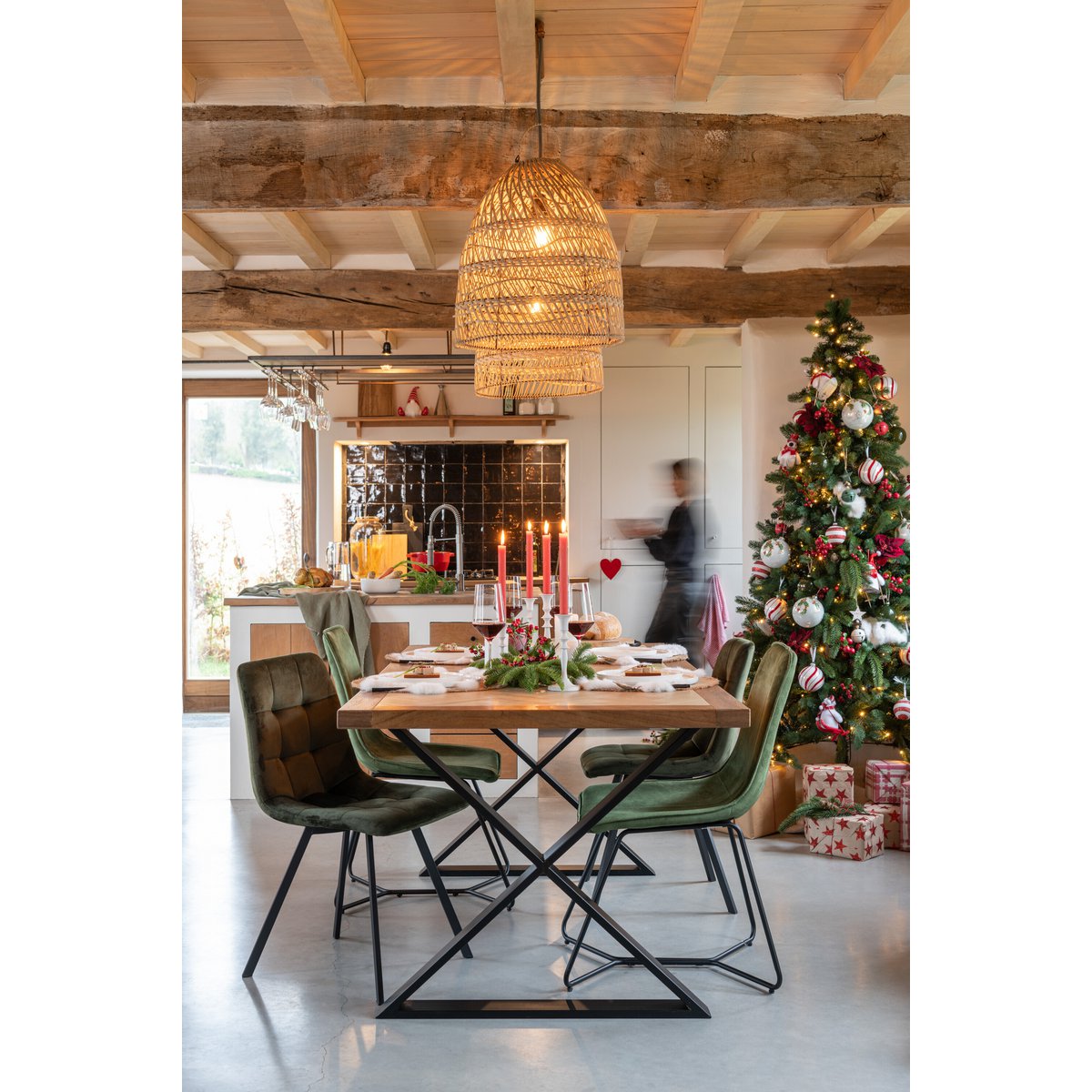 J-Line Kerstboom+Led Lichtjes Half Muur Plastiek Groen