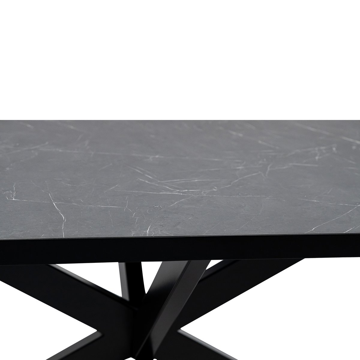 Stalux Plat ovale eettafel 'Noud' 240 x 100, kleur zwart / zwart marmer