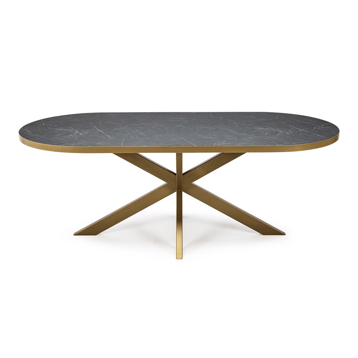 Stalux Plat ovale eettafel 'Noud' 240 x 100, kleur goud / zwart marmer