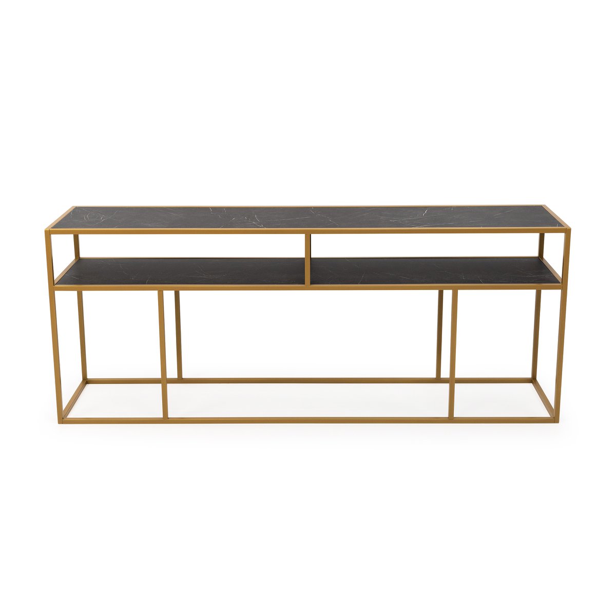 Stalux Side-table 'Teun' 200cm, kleur goud / zwart marmer