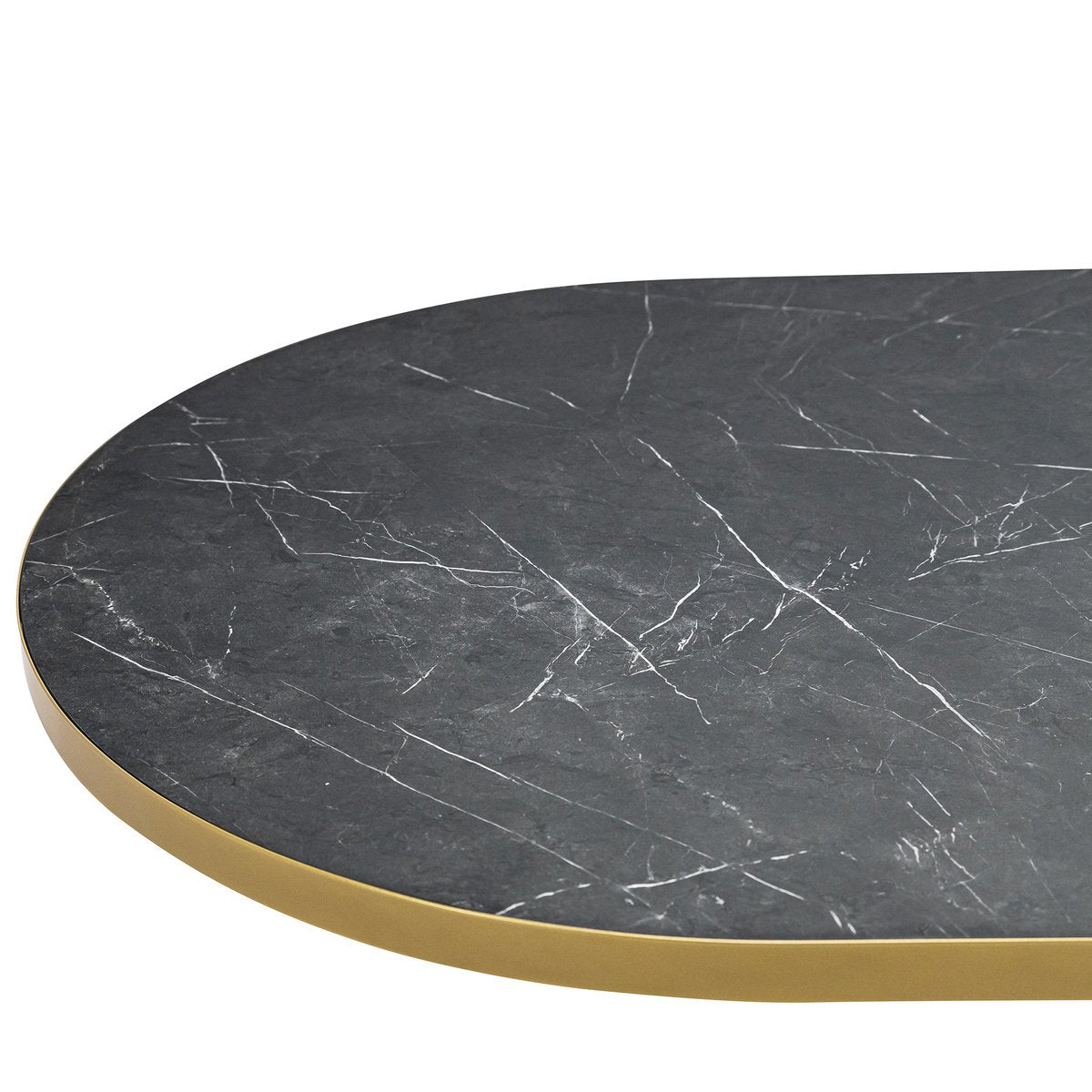 Stalux Plat ovale eettafel 'Noud' 240 x 100, kleur goud / zwart marmer