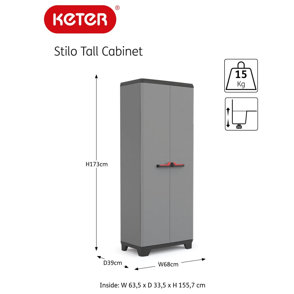 Keter Opbergkast Stilo 173 cm grijs en zwart