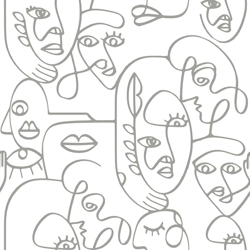 Noordwand Behang Friends & Coffee Line Art Faces wit en