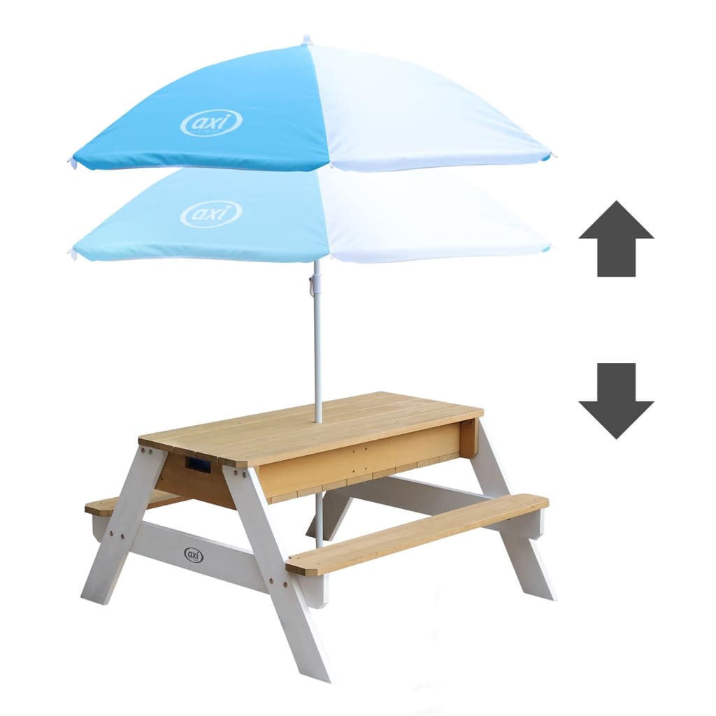 AXI Zand- en waterpicknicktafel Nick met parasol bruin en