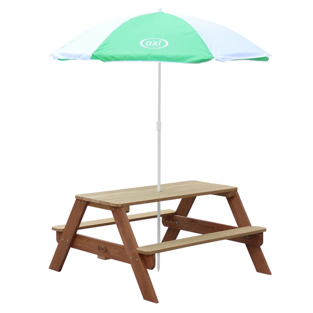 AXI Kinderpicknicktafel Nick met parasol bruin en wit