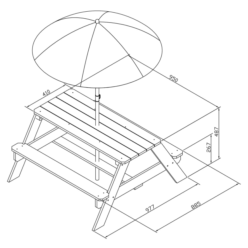 AXI Kinderpicknicktafel Nick met parasol bruin en wit