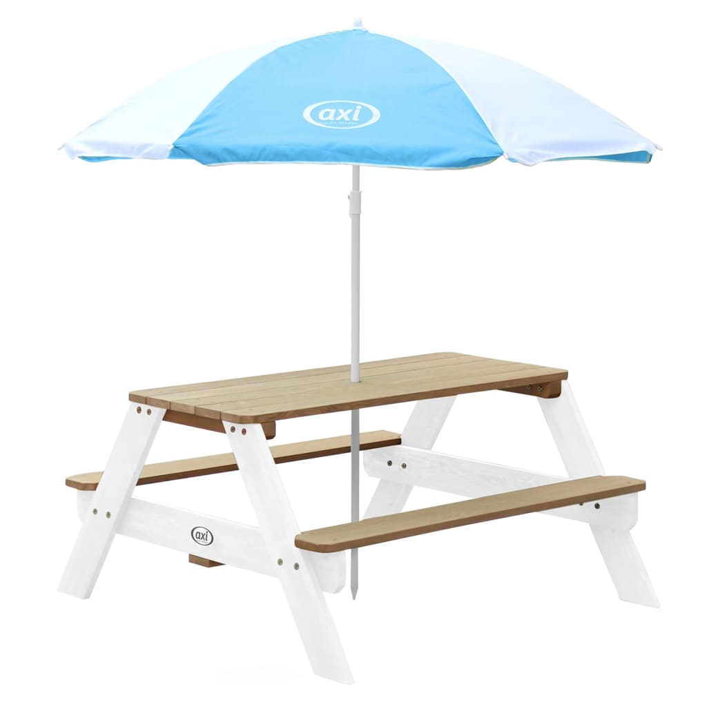 AXI Kinderpicknicktafel Nick met parasol bruin en wit