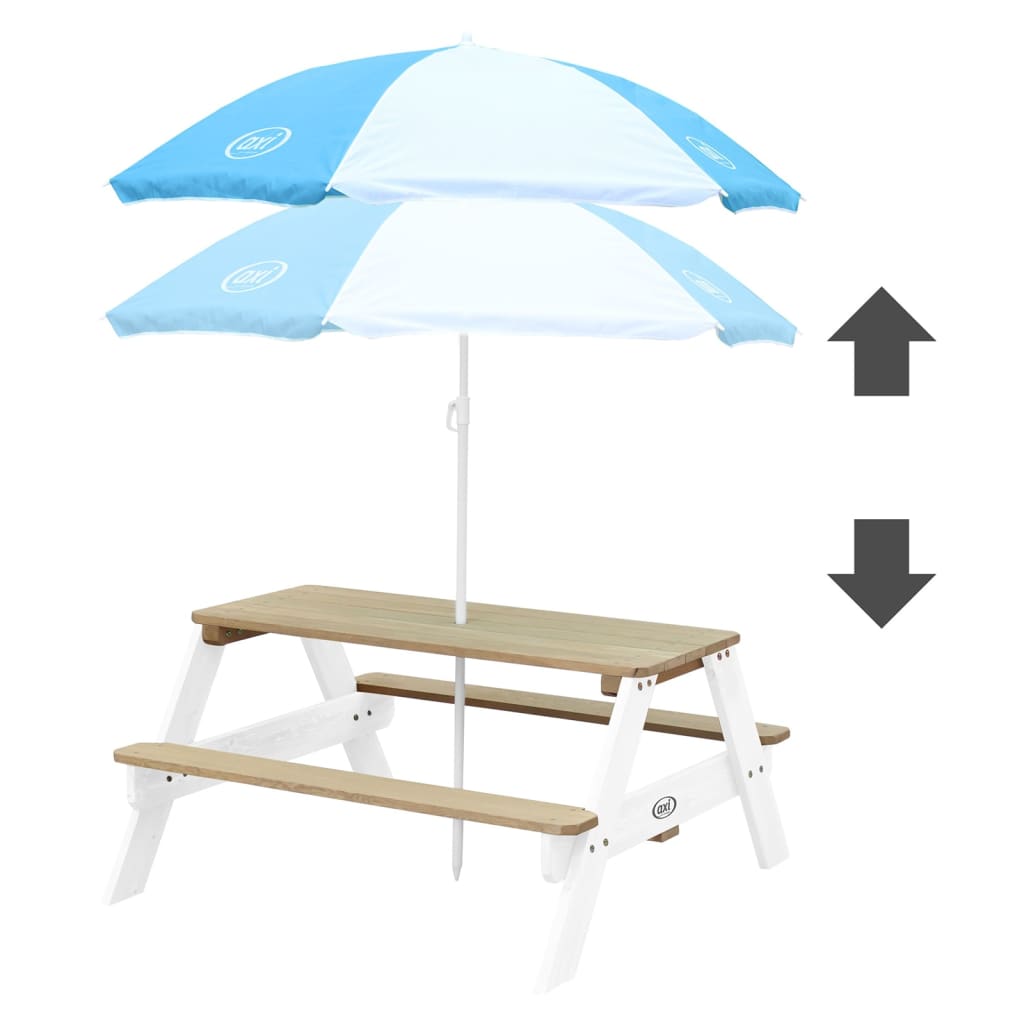 AXI Kinderpicknicktafel Nick met parasol bruin en wit