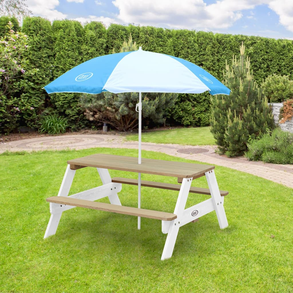 AXI Kinderpicknicktafel Nick met parasol bruin en wit